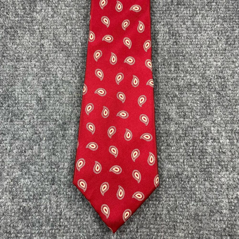 Christian Dior Tie 3.5"X57.5" Red Geometric Paisley Allover All Silk Made In USA